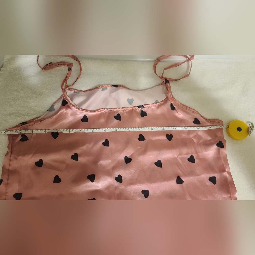 Pijama Pink Satin Cami&Short PJ Set With Black Hearts Size Small/Medium Approx. - Picture 13 of 16